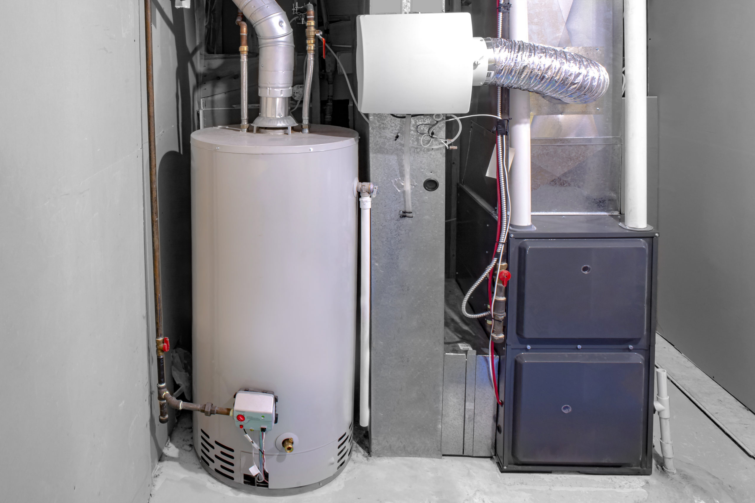 home furnace with a residential gas, water, and heat